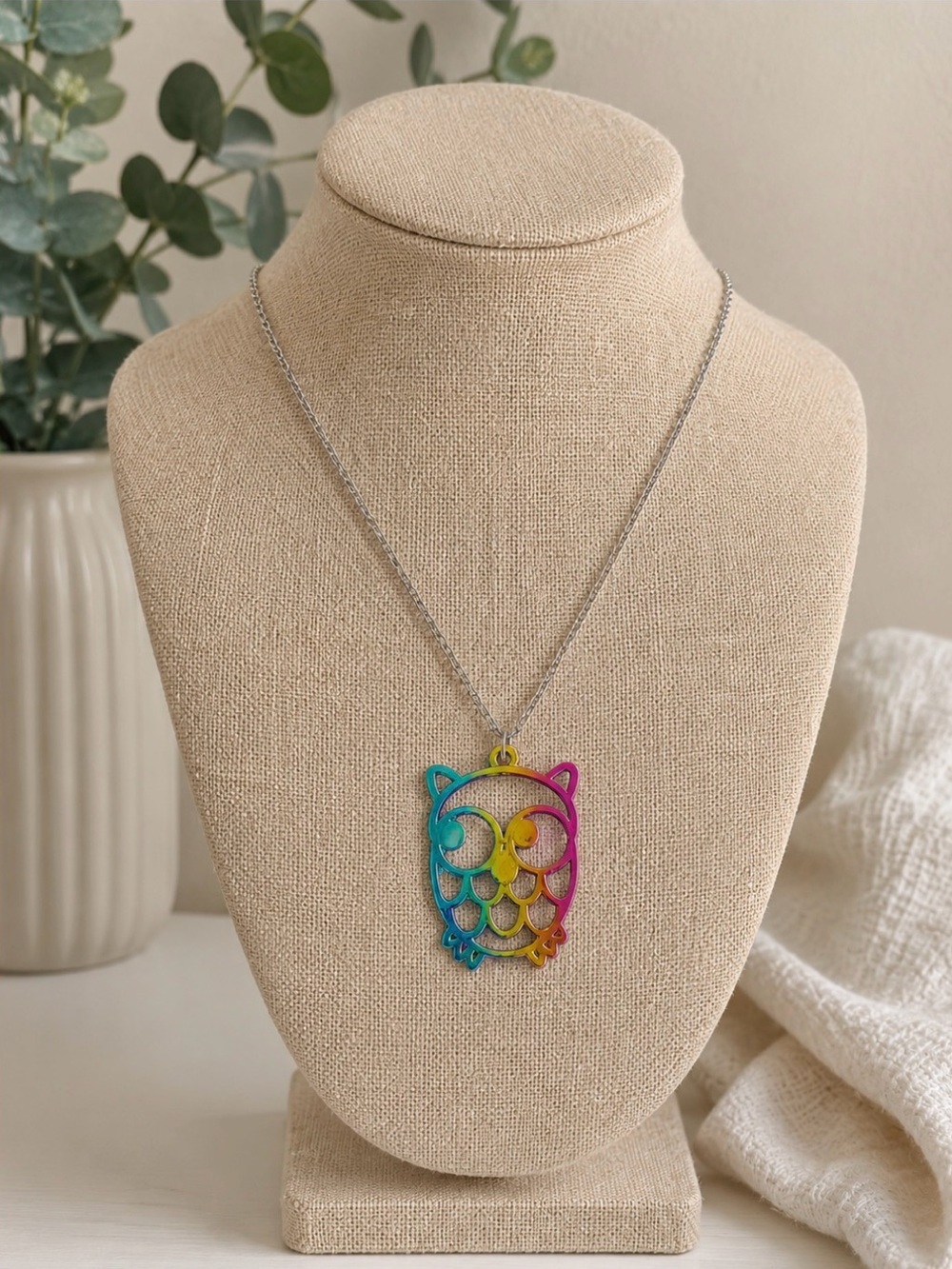 Rainbow Owl Pendant Necklace